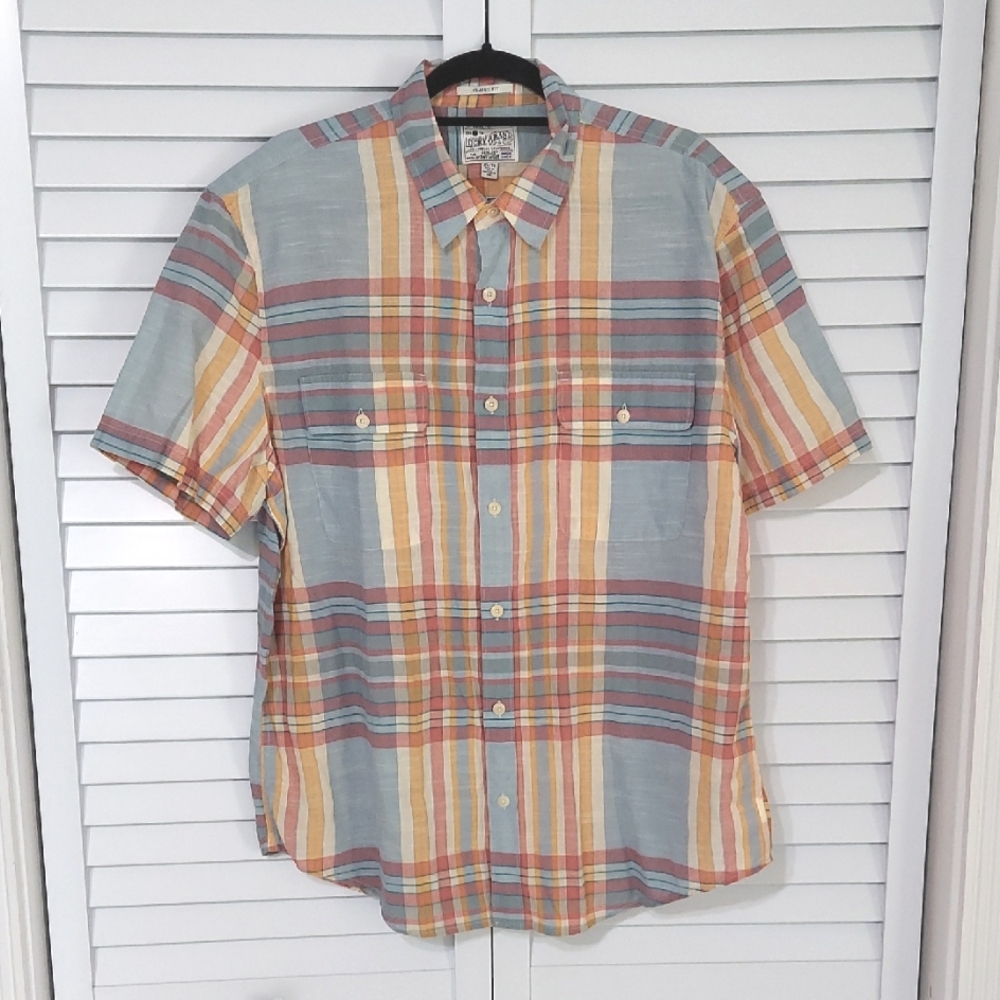 Lucky Brand Shirt, Size XL, Plaid, Blue, Orange, Red, Roomy, Cotton, Lightweight